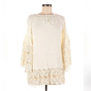 Colleen Lopez | Cream Ivory Bell Lace Crochet Sleeves Off Shoulder Blouse Size M